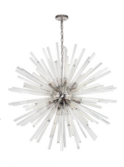 Idolite Burns Polished Nickel Large 32 Light Round Pendant Complete With Clear Glass Rods
