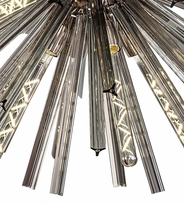 Idolite Burns Polished Nickel Medium 16 Light Round Pendant Complete With Smoke Glass Rods