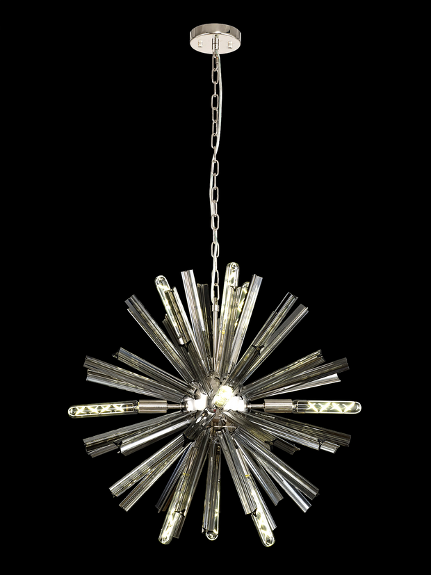 Idolite Burns Polished Nickel Round 10 Light Pendant Complete With Smoke Glass Rods