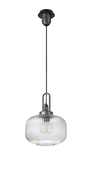Idolite Camille Aged Pewter Single Pendant Light With Clear Ribbed Glass