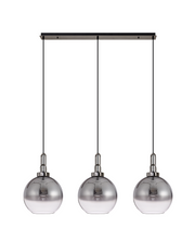 Idolite Camille Black Chrome 3 Light Linear Bar Pendant With Smoked/Clear Ombre Glass Globes