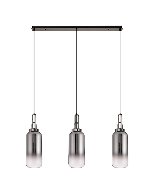 Idolite Camille Black Chrome 3 Light Linear Bar Pendant With Smoked/Clear Ombre Glasses