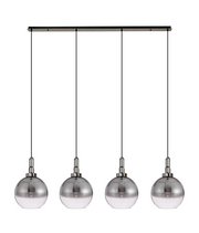 Idolite Camille Black Chrome 4 Light Linear Bar Pendant With Smoked/Clear Ombre Glass Globes