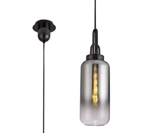 Idolite Camille Black Chrome Finish Single Pendant Light C/W Smoked/Clear Ombre Glass