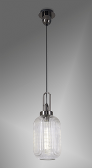 Idolite Camille Black Chrome Single Pendant Light With Clear Ribbed Glass