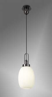 Idolite Camille Black Chrome Single Pendant Light With Opal Ribbed Glass