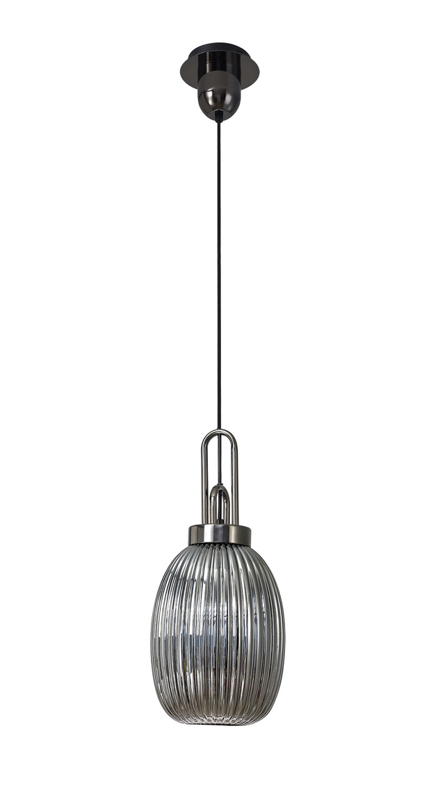Idolite Camille Black Chrome Single Pendant Light With Smoked Ribbed Glass