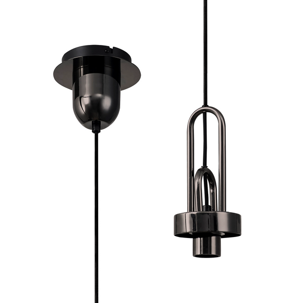 Idolite Camille Black Chrome Single Pendant Light With Smoked Ribbed Glass