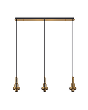 Idolite Camille Brass Gold 3 Light Linear Bar Pendant With Smoked Ribbed Glasses