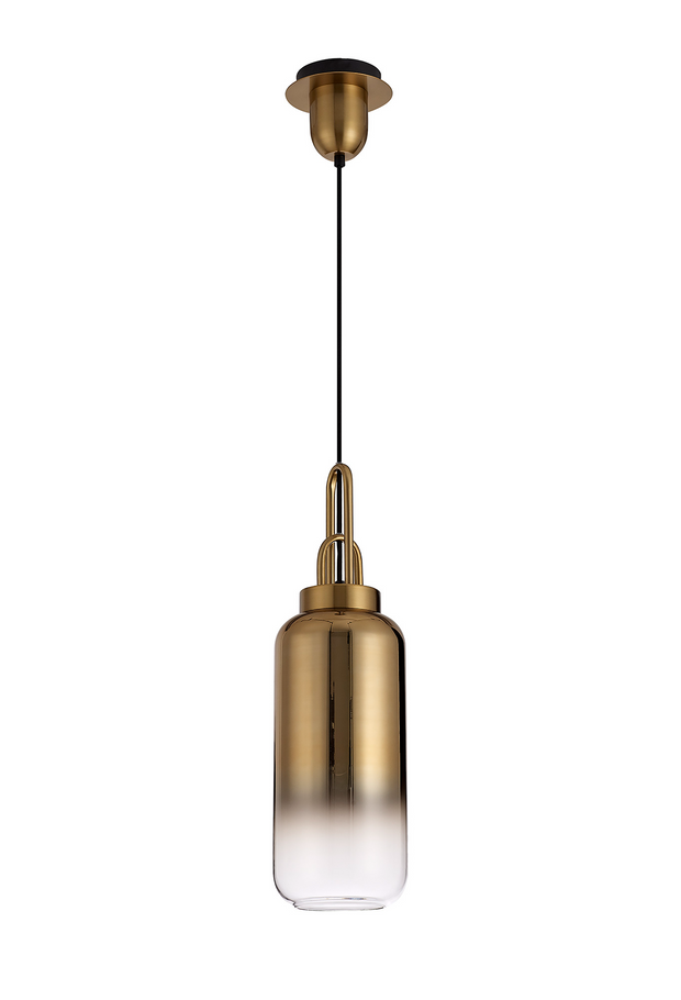 Idolite Camille Brass Gold Finish Single Pendant Light C/W Gold/Clear Ombre Glass