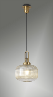 Idolite Camille Brass Gold Single Pendant Light With Champagne Ribbed Glass