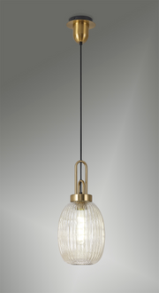 Idolite Camille Brass Gold Single Pendant Light With Champagne Ribbed Glass