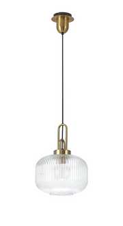 Idolite Camille Brass Gold Single Pendant Light With Clear Ribbed Glass