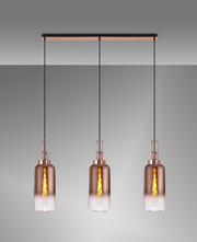 Idolite Camille Copper 3 Light Linear Bar Pendant With Copper/Clear Ombre Glasses