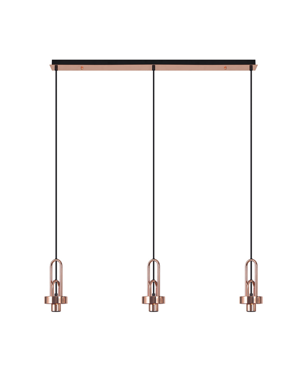 Idolite Camille Copper 3 Light Linear Bar Pendant With Opal Ribbed Glasses