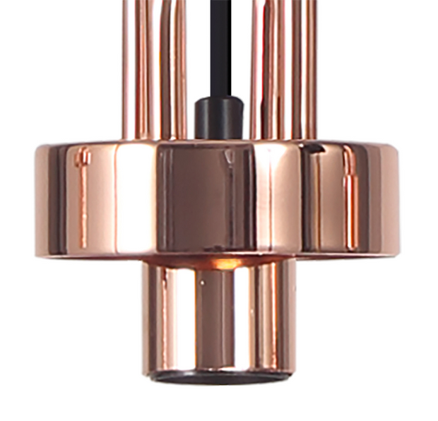 Idolite Camille Copper 3 Light Linear Bar Pendant With Smoked Ribbed Glasses