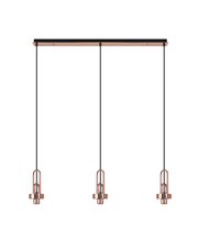 Idolite Camille Copper 3 Light Linear Bar Pendant With Smoked Ribbed Glasses