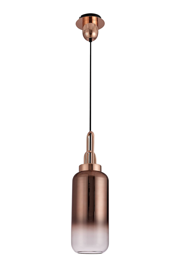 Idolite Camille Copper Finish Single Pendant Light C/W Copper/Clear Ombre Glass