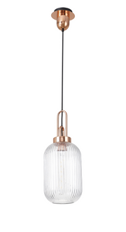 Idolite Camille Copper Single Pendant Light With Clear Ribbed Glass