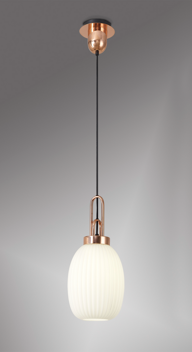 Idolite Camille Copper Single Pendant Light With Opal Ribbed Glass