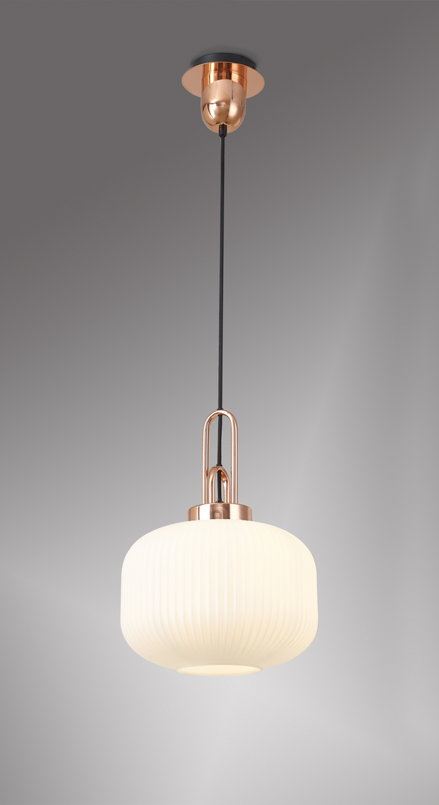Idolite Camille Copper Single Pendant Light With Opal Ribbed Glass