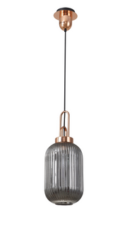 Idolite Camille Copper Single Pendant Light With Smoked Ribbed Glass