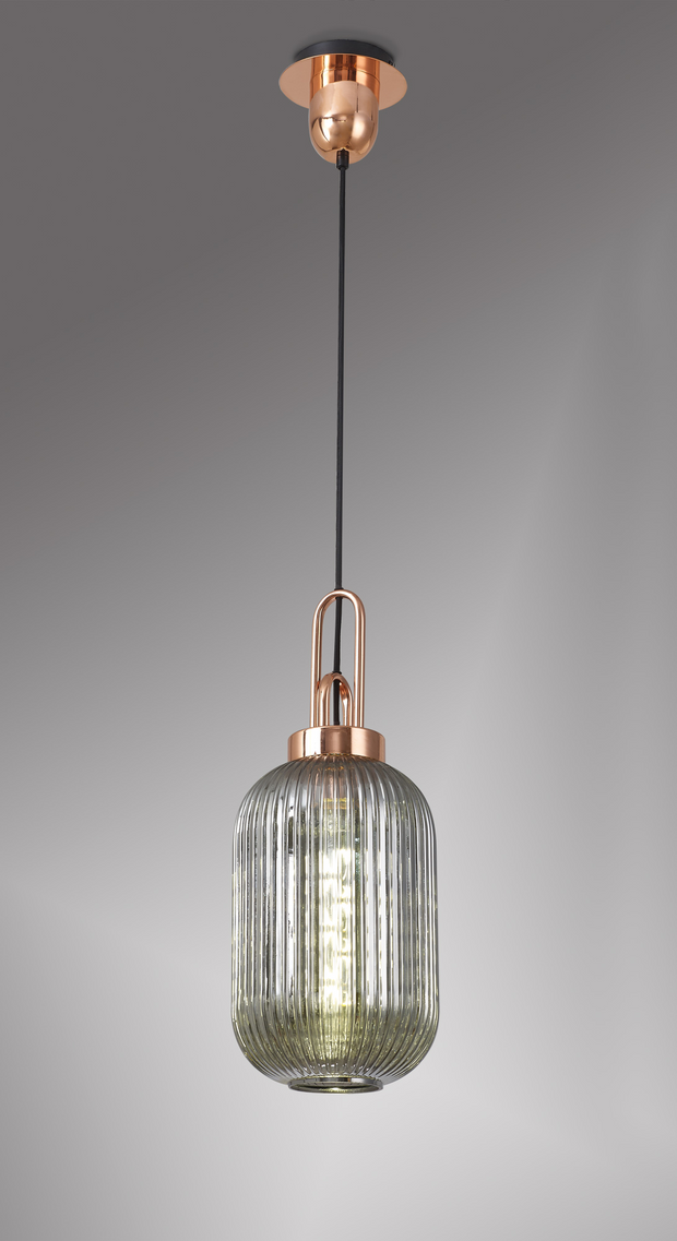 Idolite Camille Copper Single Pendant Light With Smoked Ribbed Glass
