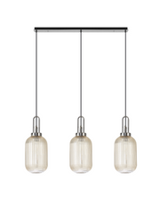 Idolite Camille Polished Nickel 3 Light Linear Bar Pendant With Champagne Ribbed Glasses