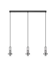 Idolite Camille Polished Nickel 3 Light Linear Bar Pendant With Clear Ribbed Glasses