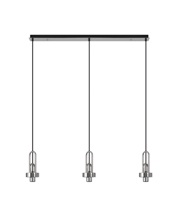 Idolite Camille Polished Nickel 3 Light Linear Bar Pendant With Opal Ribbed Glasses