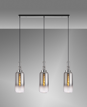 Idolite Camille Polished Nickel 3 Light Linear Bar Pendant With Smoked/Clear Ombre Glasses