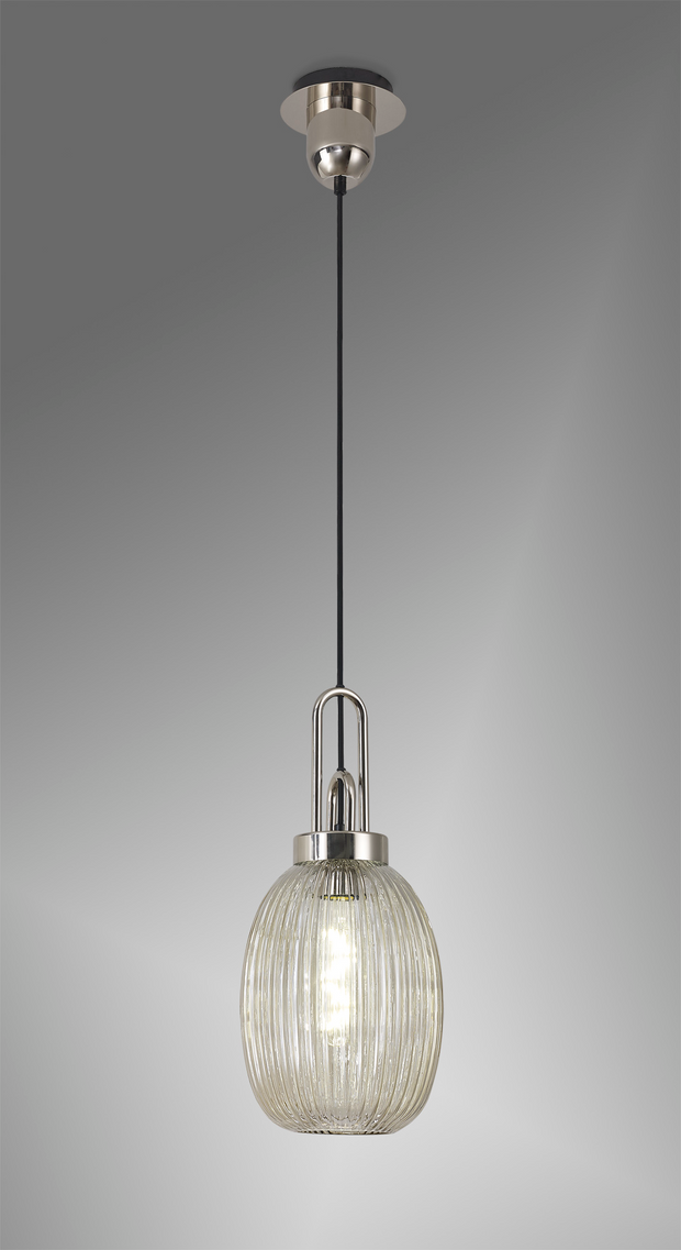 Idolite Camille Polished Nickel Single Pendant Light With Champagne Ribbed Glass