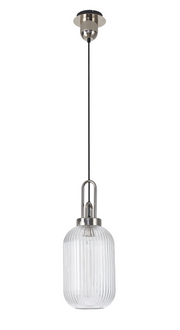 Idolite Camille Polished Nickel Single Pendant Light With Clear Ribbed Glass