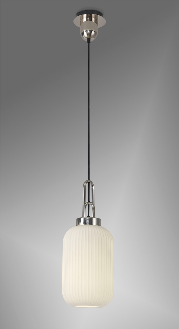 Idolite Camille Polished Nickel Single Pendant Light With Opal Ribbed Glass