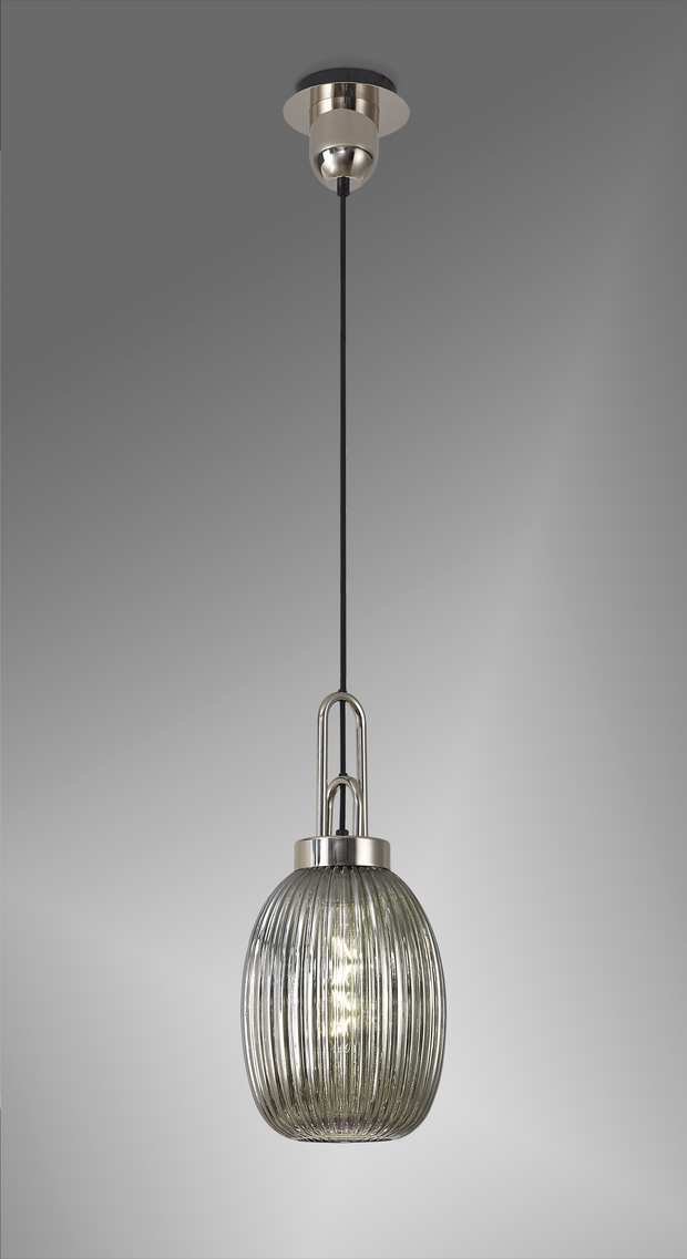 Idolite Camille Polished Nickel Single Pendant Light With Smoked Ribbed Glass