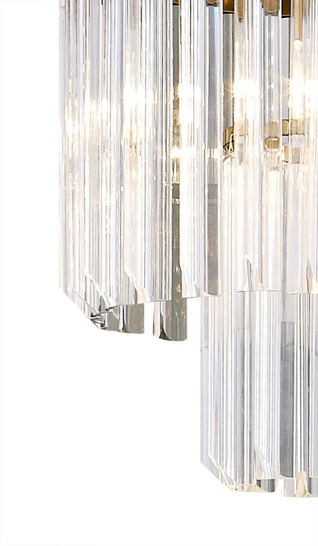Idolite Carpathian Brass 5 Light Linear Bar Pendant C/W Clear Glass Drops