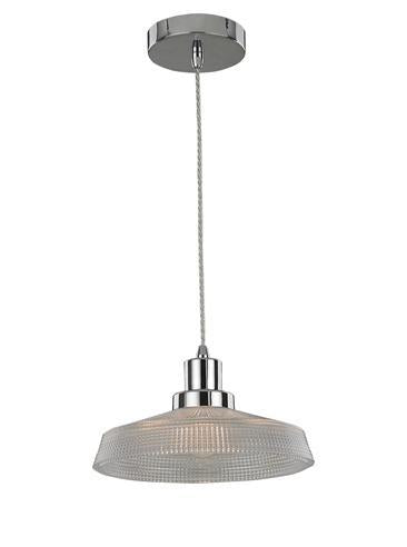 Idolite Doubs 260mm Polished Chrome Pendant Light Complete With Clear Textured Glass