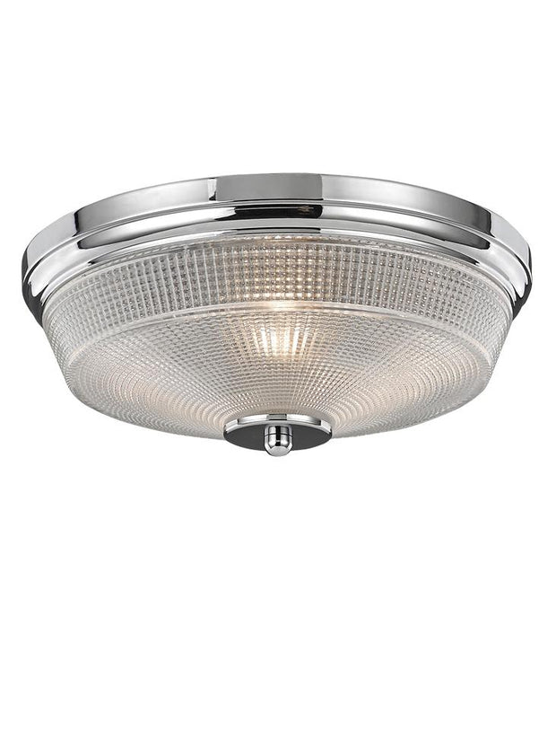Idolite Doubs 340mm Polished Chrome Flush Bathroom Ceiling Light Complete With Textured Glass - IP44
