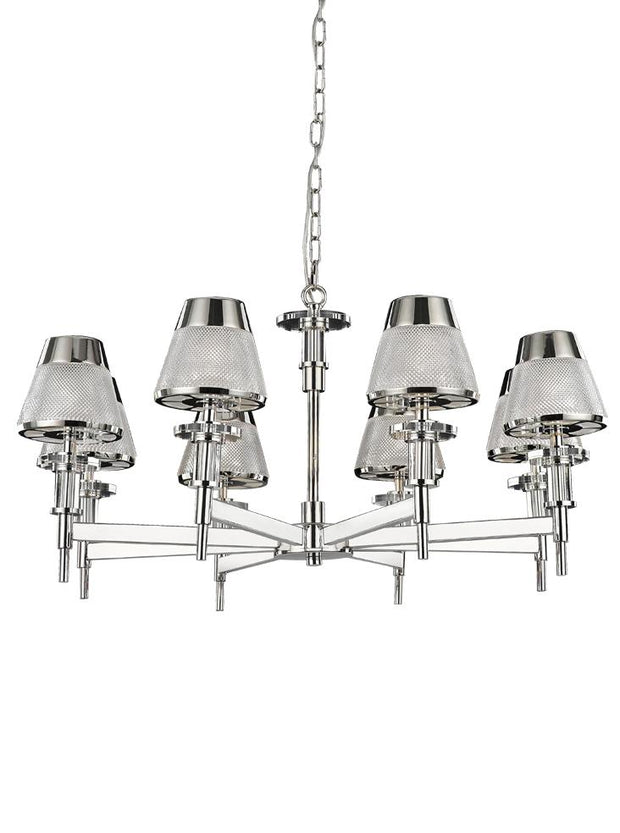 Idolite Doubs Polished Chrome 8 Light Chandelier Complete With Clear Textured Glasses