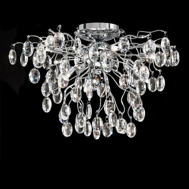 Idolite Esla 8 Light Polished Chrome Flush Ceiling Light Complete With Crystal Decoration