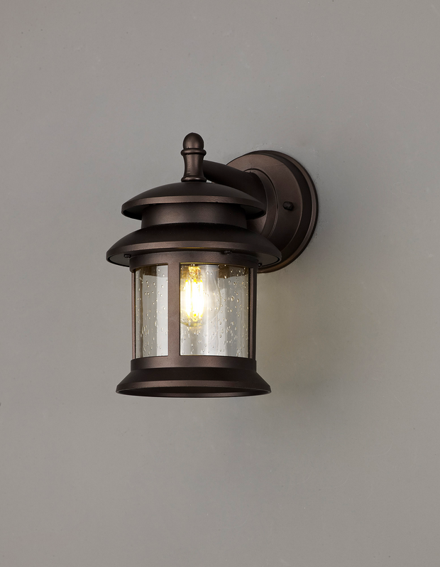 Idolite Jada Antique Bronze Finish Exterior Wall Light C/W Clear Seeded Glass - IP44