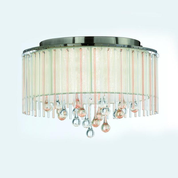 Idolite Jarama Bronze 6 Light Flush Ceiling Light Complete With Cream Strung Shade And Crystal Decoration
