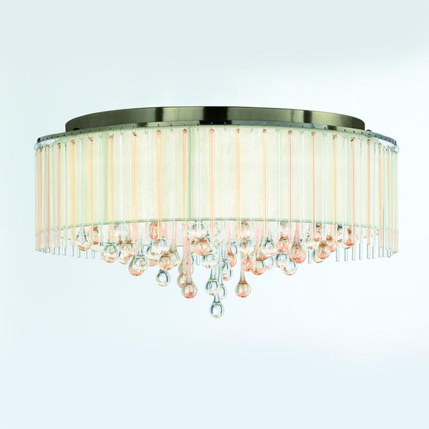 Idolite Jarama Bronze 8 Light Flush Ceiling Light Complete With Cream Strung Shade And Crystal Decoration
