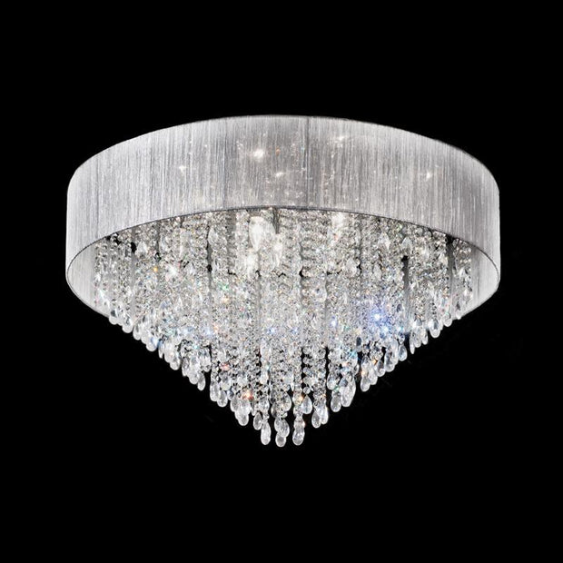 Idolite Lippe 10 Light Flush Crystal Ceiling Light With Silver Grey Shade