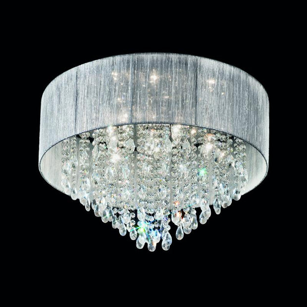 Idolite Lippe 7 Light Flush Crystal Ceiling Light With Silver Grey Shade