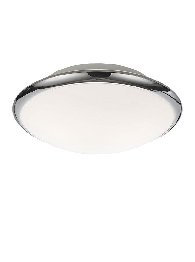 Idolite Polished Chrome 2 Light Flush Bathroom Ceiling Light Complete With Matt White Glass - IP44