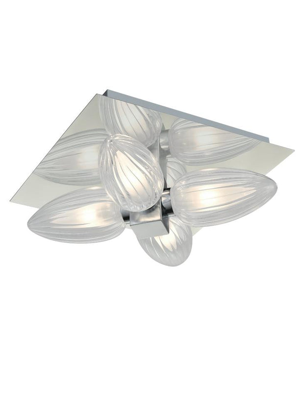 Idolite Polished Chrome 4 Light Bathroom Flush Ceiling Light Complete With Clear Oval Shades - IP44