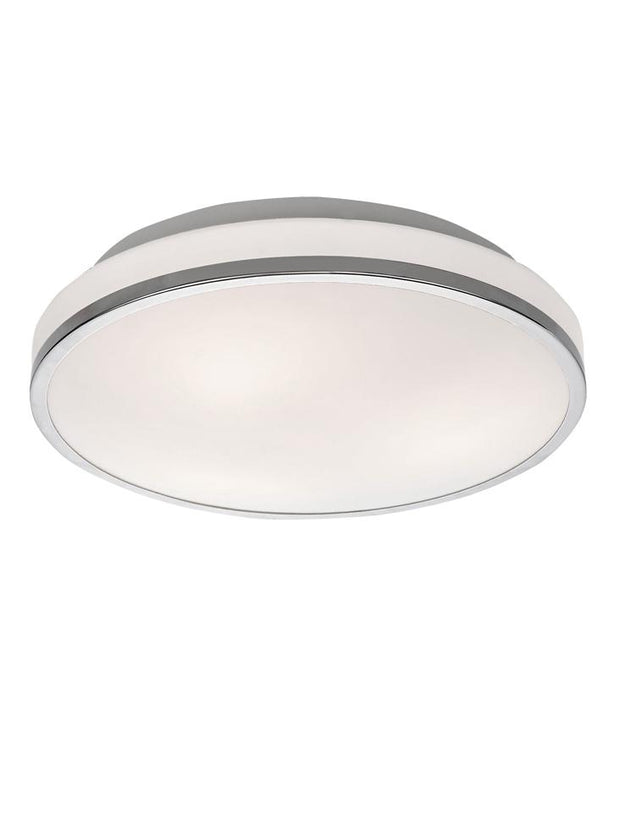 Idolite Polished Chrome Flush 3 Light Bathroom Ceiling Light Complete With Matt White Glass - IP44