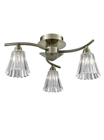 Idolite Rhone Bronze 3 Light Semi-Flush Ceiling Light Complete With Clear Glasses