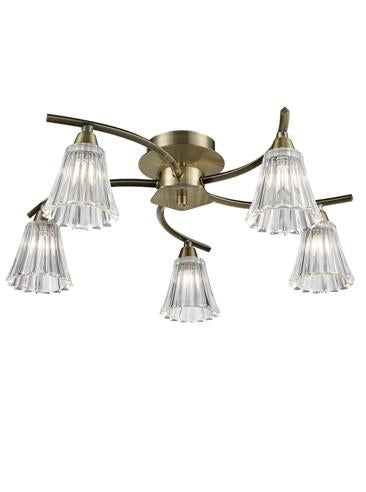 Idolite Rhone Bronze 5 Light Semi-Flush Ceiling Light Complete With Clear Glasses